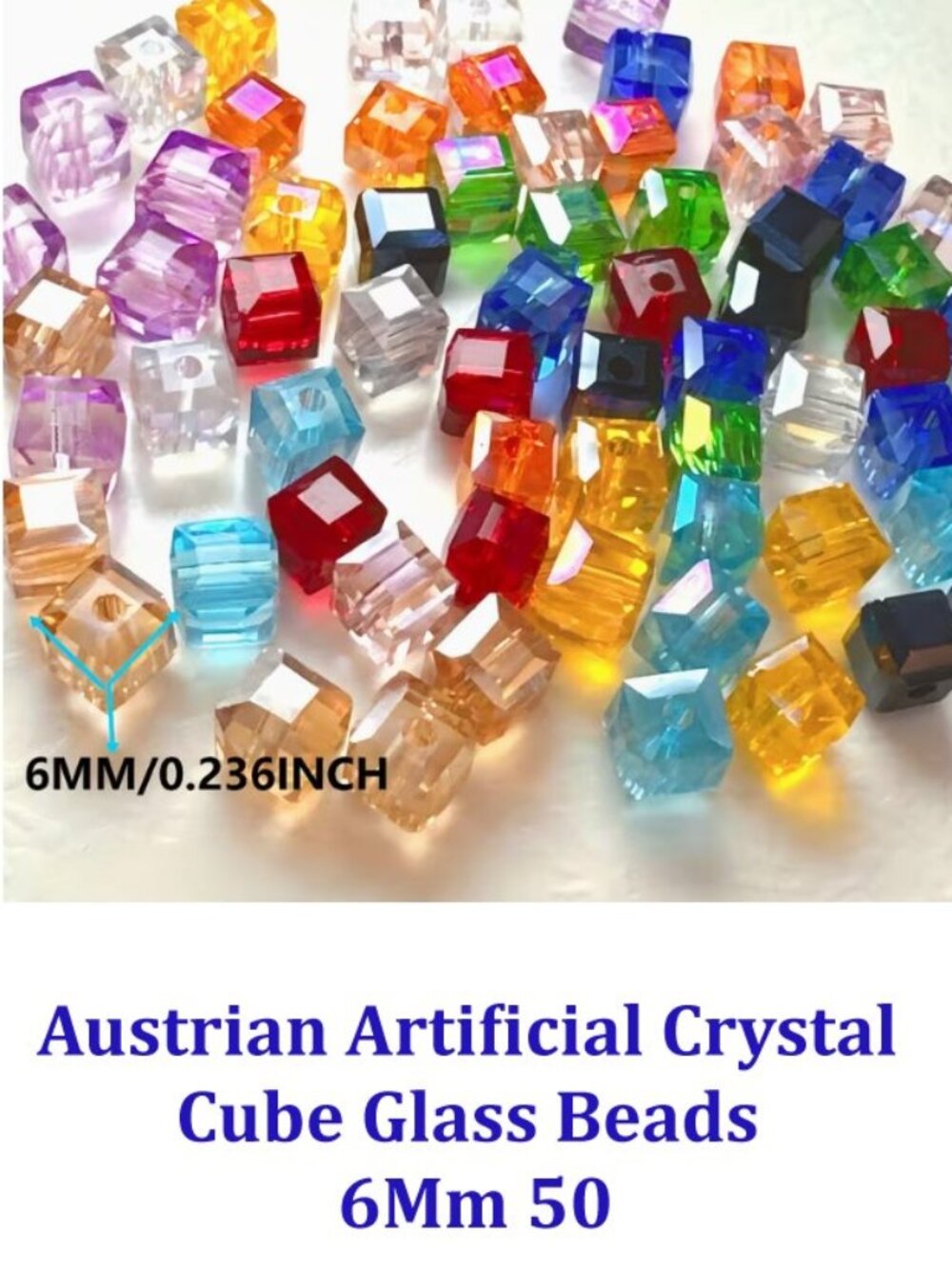 Austrian Artificial Crystal  Cube Glass Beads  6Mm 50